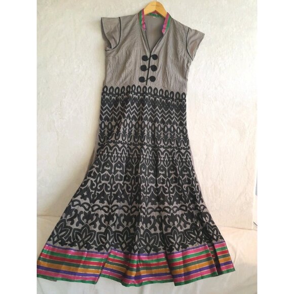 Womens Size 42/10-12 Anarkali Traditional India Bollywood Maxi Dress Gray Black - Picture 1 of 7